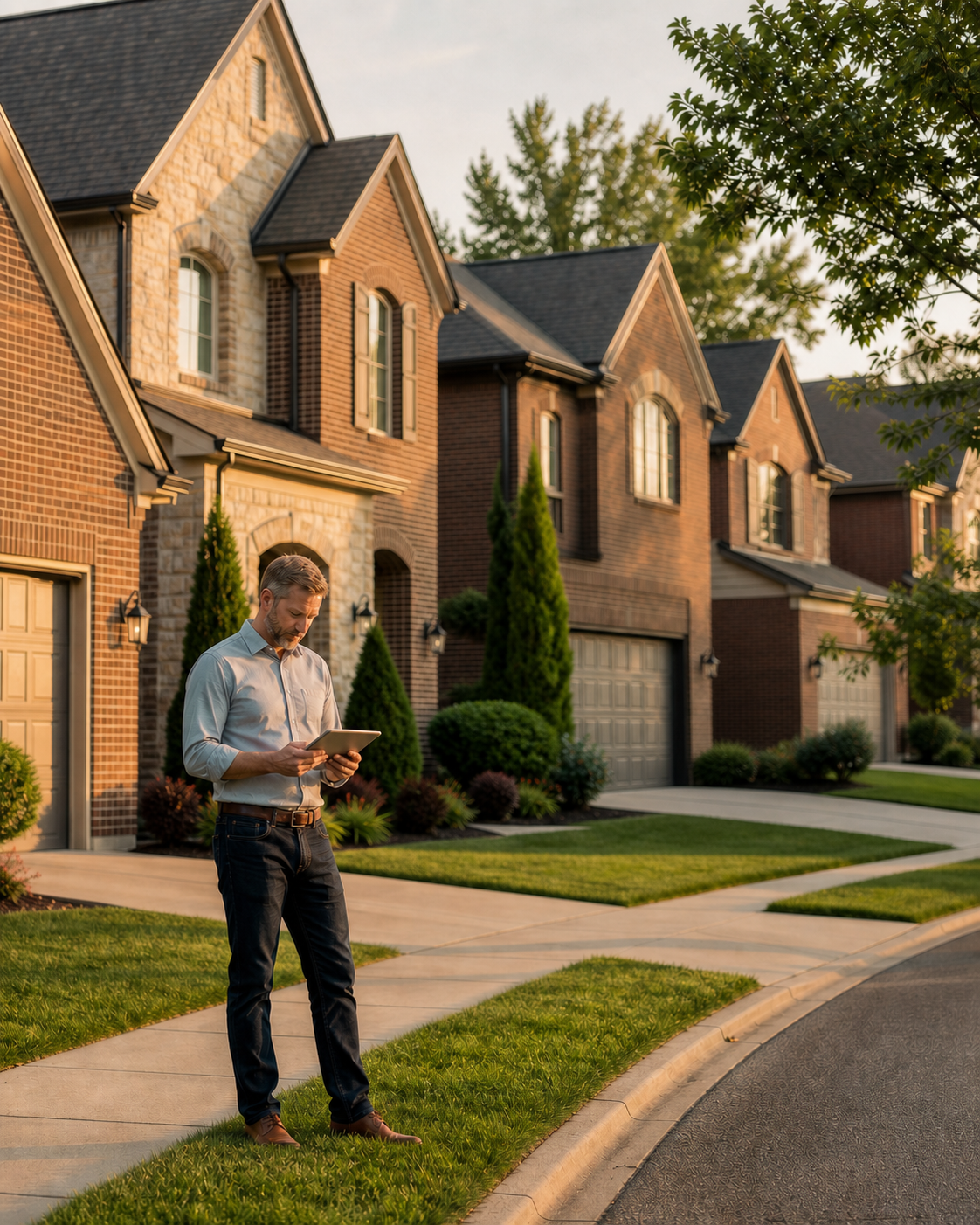 A property owner reviewing a portfolio of well-kept residential homes