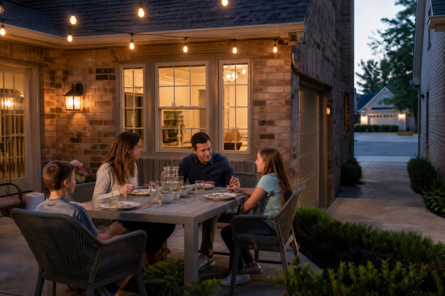 A family enjoying a relaxed dinner together at home